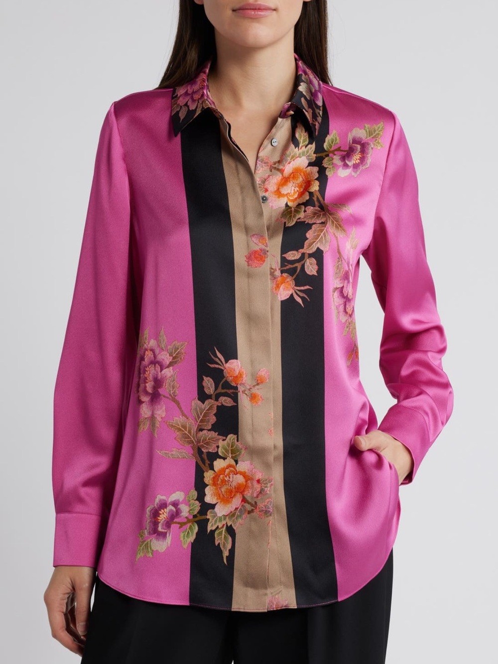 KOBI HALPERIN Sabrina Floral Button Up Shirt Blouse Color Pink Multi size Large